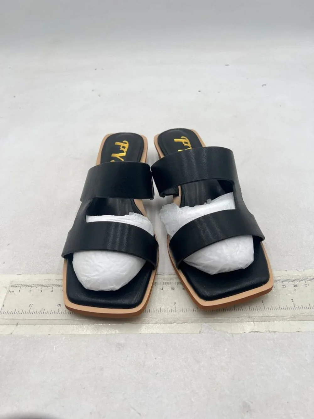 FYS Black Square Open Toe  Sandals Two Strap Slip On Outdoor Slippers Beach Shoe